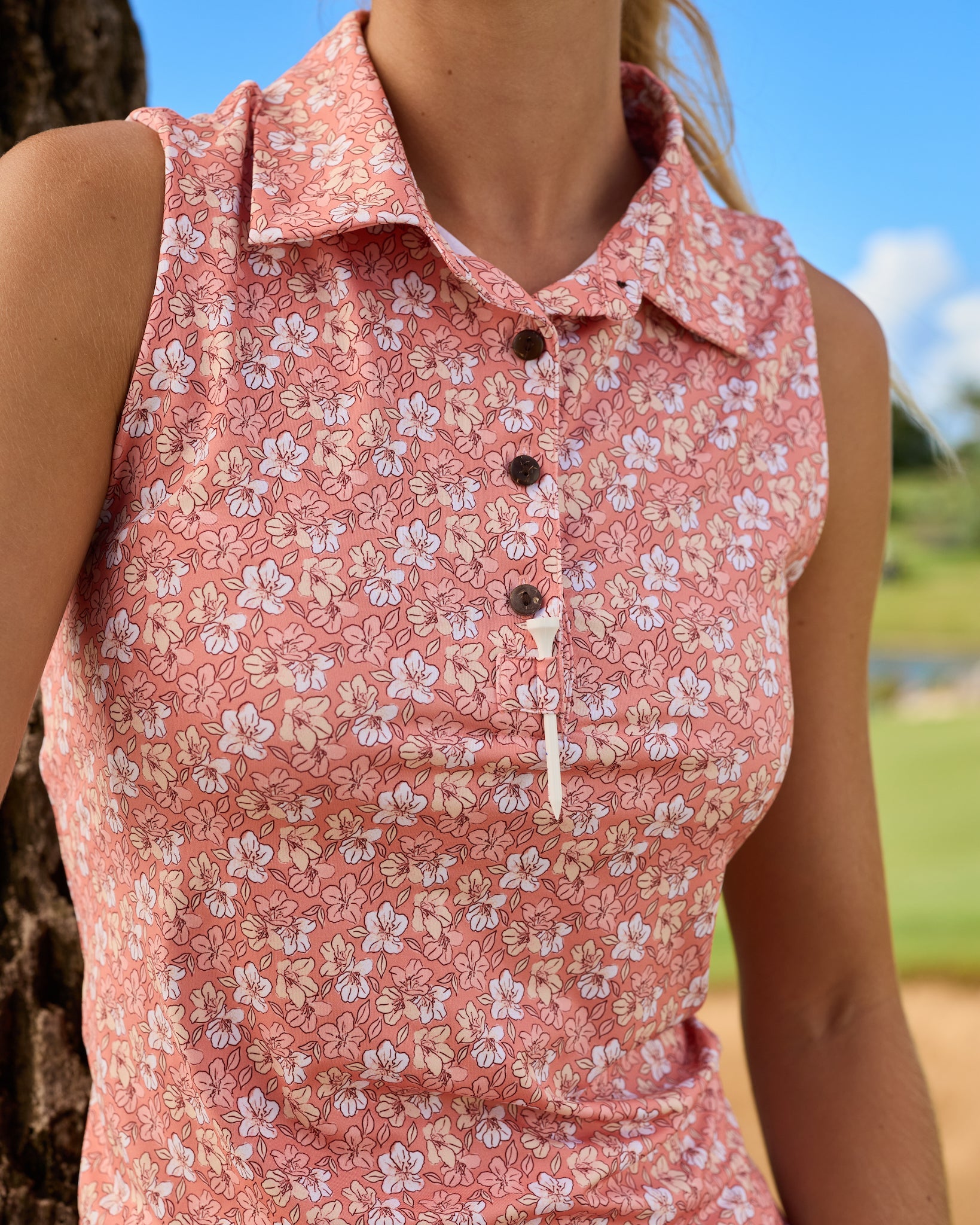 The Azaleas - Sunset Ladies Sleeveless Golf Polo