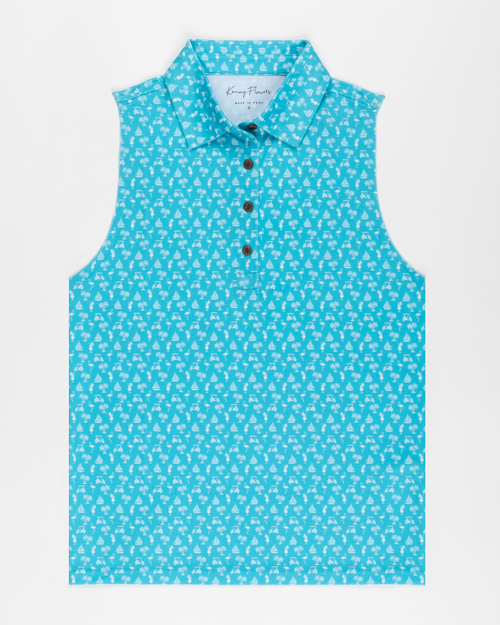 The Afternoon Round - Aqua - Ladies Sleeveless Golf Polo